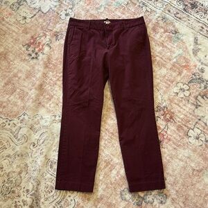 J. Crew maroon/burgundy size 12 “stretch” ankle pants, 98% cotton
